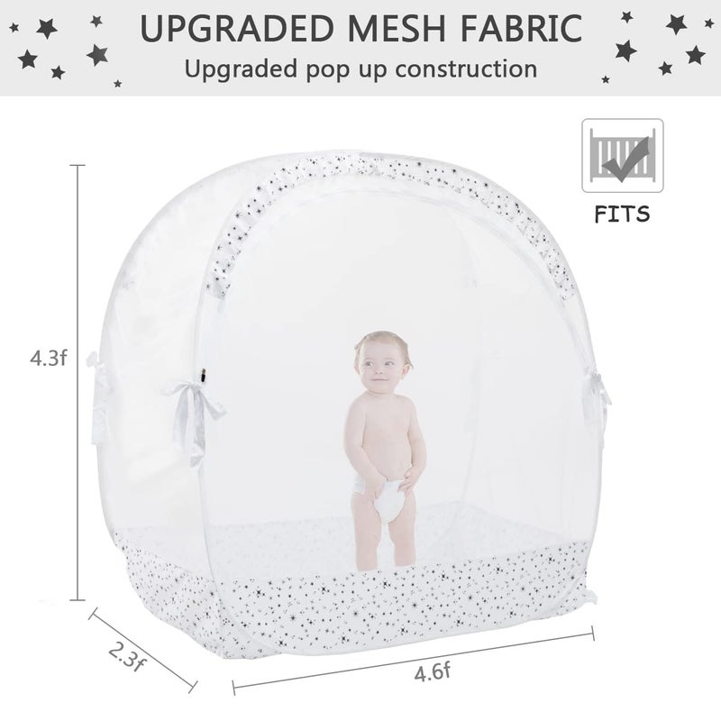 L RUNNZER Baby Pop Up Crib Tent, Crib Net to Keep Baby from Climbing Out, Crib Canopy Cover Against Falling and Bites, Strong Frame & Soft Breathable Mesh, White+stars - Image 5